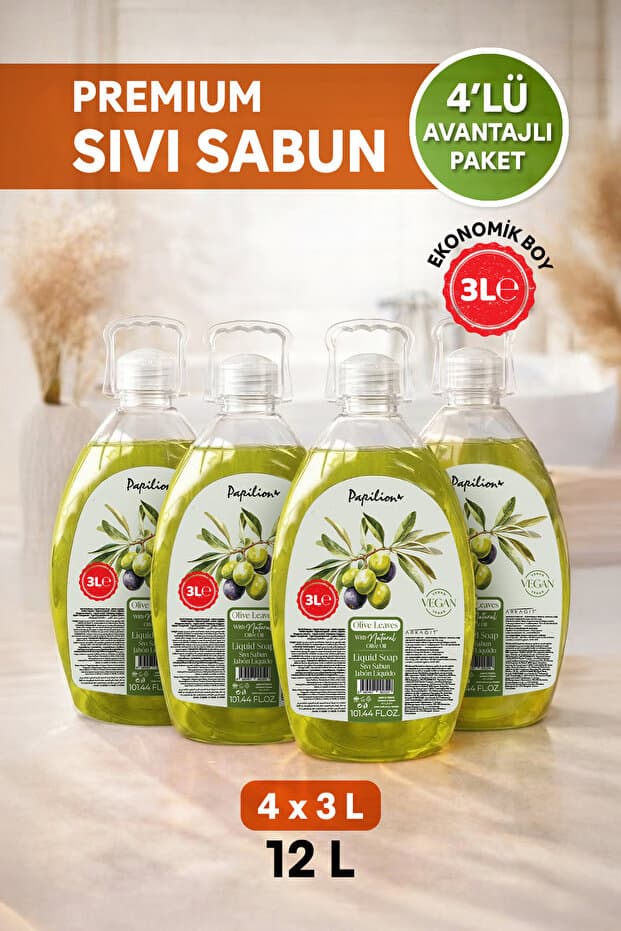 Papilion Zeytin Yaprağı Aromalı Sıvı Sabun 4'lü Paket 4x3000ml Hassas Ciltler İçin Nazik Temizlik Besleyici - Fiyatı