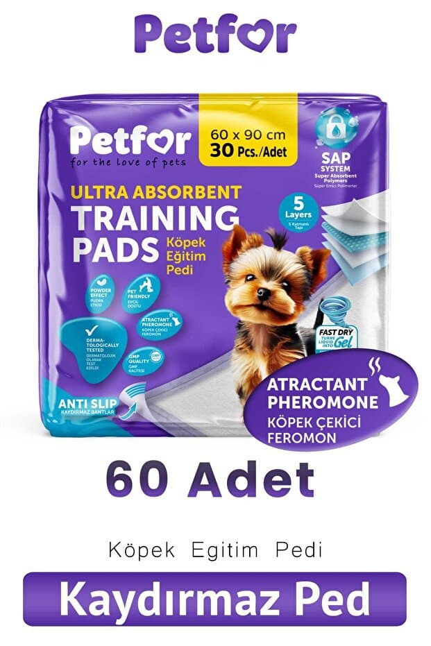 Petfor Köpek Eğitim Pedi 60x90 Kaydırmaz Bantlı 60 Adetli