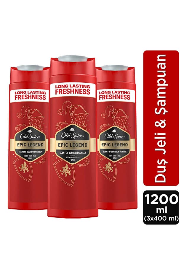 Old Spice Epic Legend Erkek Duş Jeli ve Şampuan 3'ü 1 Arada Vücut Saç Yüz 400 ml x3 - Fiyatı