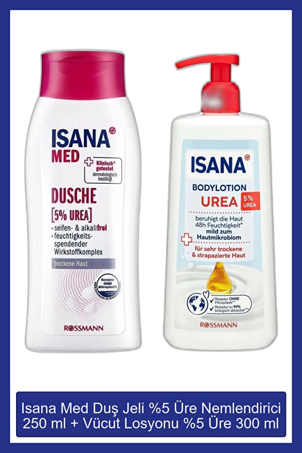 ISANA Med Duş Jeli %5 Üre Nemlendirici 250 ml + Vücut Losyonu %5 Üre 300 ml
