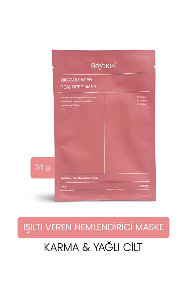 Royues Şeffaflaşan Kolajen Yüz Maskesi Tekli - Yaşlanma Karşıtı, Parlaklık, 32ml