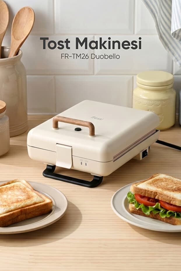 Fressi Tost ve Izgara Makinesi Duobello 4 Dilim Tam Açılır | Çıkarabilir Yapışmaz Plakalı | TM26