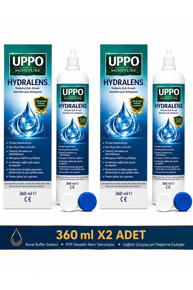 uppo moisture haydralens hasas gözler için ph sağlıklı göz yaşına eşdeğer gelişmiş çok amaçlı lens solüsyonu 360 ml x2 adet