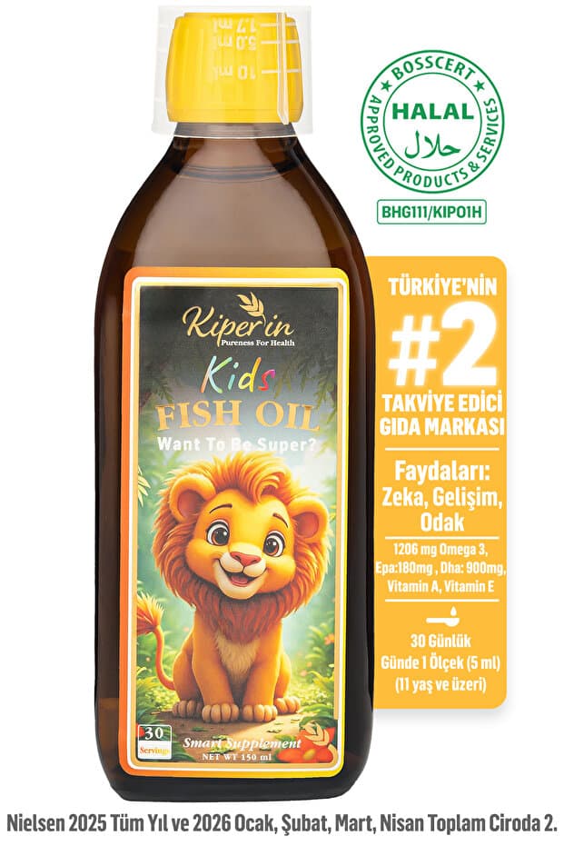Kiperin Kids Fish Oil | Çocuk Özel | Yüksek Balık Yağı 1800, Omega 3 1206mg, Epa:180mg, Dha:900mg | 150ml