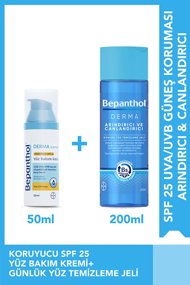 Bepanthol Nemlendiric Spf25 Günlük Yüz Bakım Kremi 50ml + Yüz Temizleme Jeli 200ml