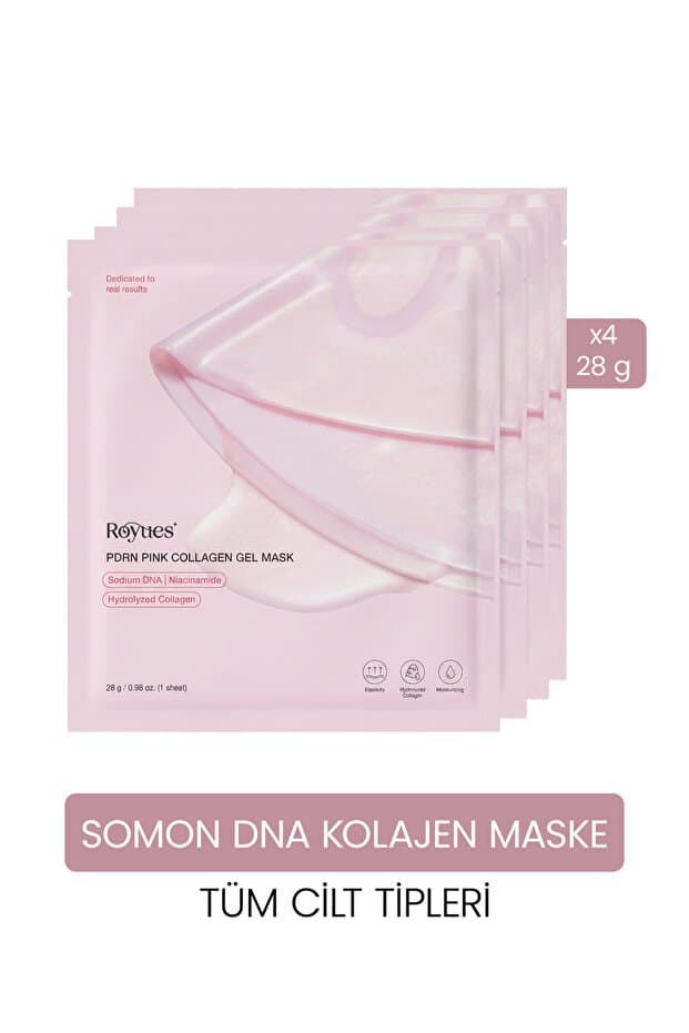 Royues PDRN Somon DNA Kolajen Yüz Maskesi - Cam Cilt, Yaşlanma Karşıtı, 4 Adet Set