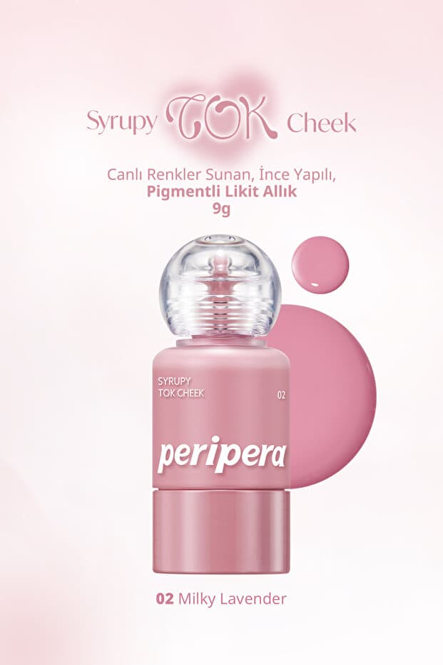 PERIPERA İnce Yapılı, Ciltle Bütünleşen, Pigmentli Likit Allık Syrupy Tok Cheek (02 Milky Lavender) - Fiyatı
