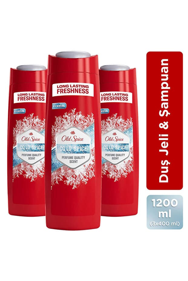 Old Spice Cold Spice Erkek İçin 3’ü 1 Arada Duş Jeli ve Şampuan 400ml x3"