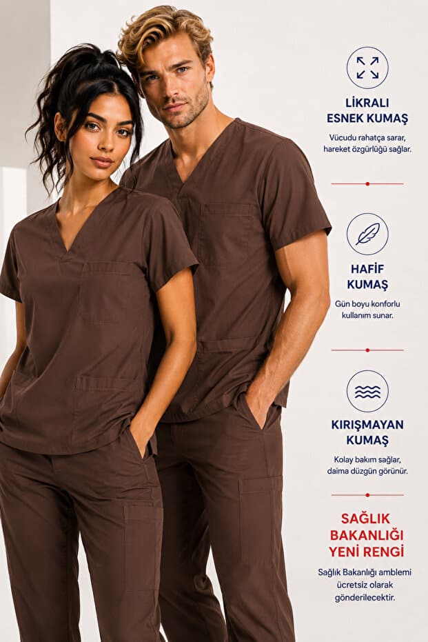 KARGA ÜNİFORMA Likralı Scrubs Medikal Üniforma, Hemşire Doktor Hastane Forması, Erkek ve Kadın, Sağlık Personeli Üniformaları, Lacivert, Mor, Bej, Gri, Bordo, Kahve, Turuncu, Mavi, Mint, Çağla Yeşili, Yeşil, Haki
