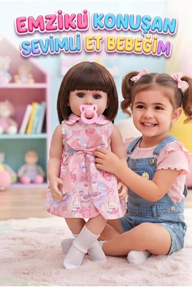 Tıfıl Toys Emzikli Sevimli %100 Et Bebek - 50 cm Konuşan Gerçekçi Oyun Arkadaşı İnteraktif Eğitici Oyuncak
