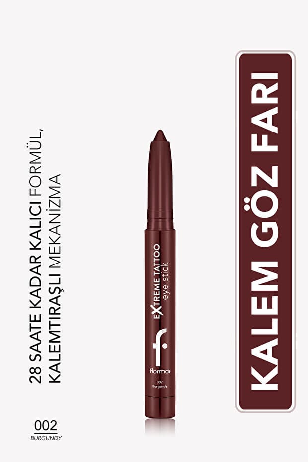 Flormar Extreme Tattoo Mat Asansörlü Kalemtıraşlı Jel Göz Kalemi & Far Stick - 002 Burgundy
