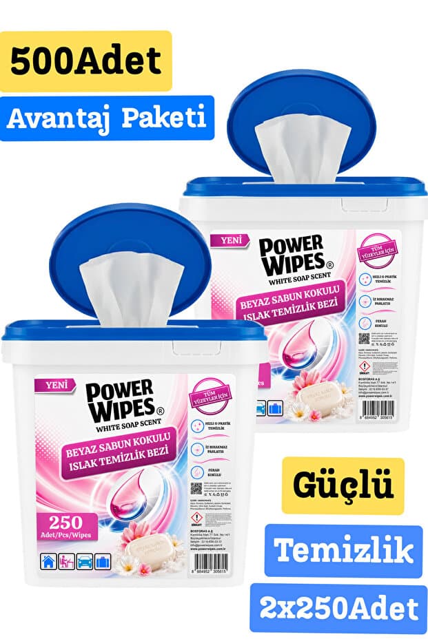 Power Wipes Beyaz Sabun Kokulu Islak Kova Mendil 500 Adet Tüm Yüzeyler İçin