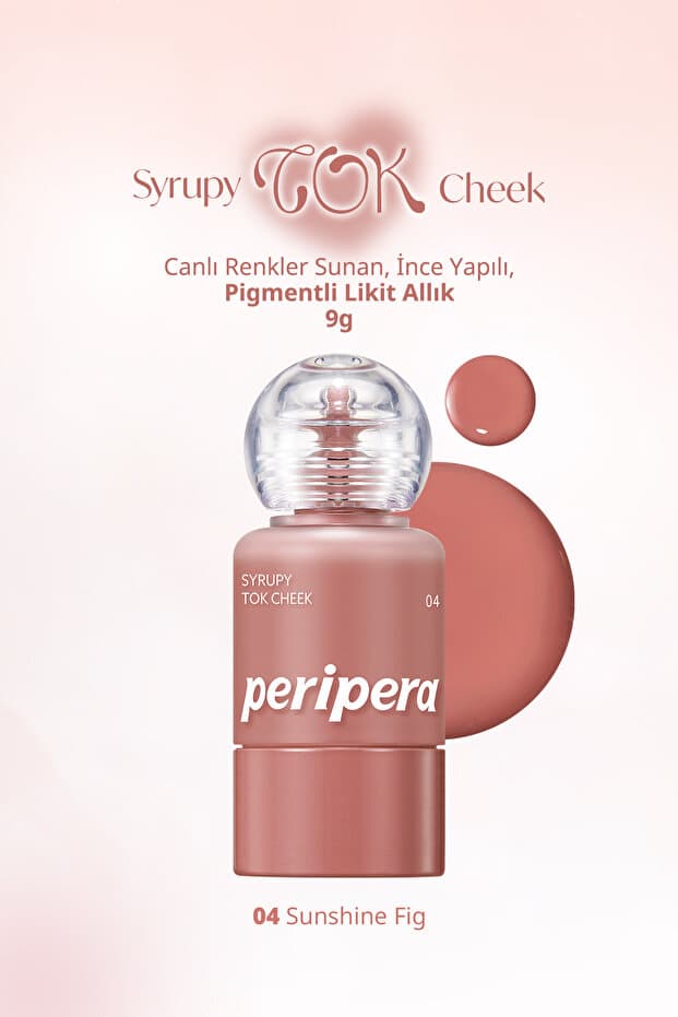 PERIPERA İnce Yapılı, Ciltle Bütünleşen, Pigmentli Likit Allık Syrupy Tok Cheek (04 Sunshine Fig)