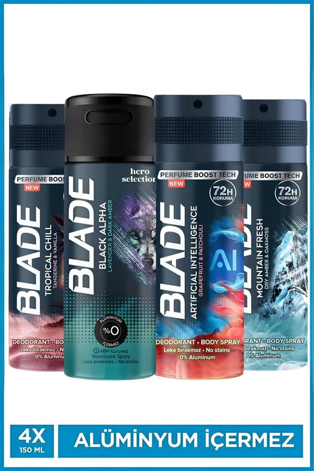 Blade Alüminyumsuz Deodorant Seti 4x150 Ml ( Artificial 1.0</DNTCTMS>, Dağ Tazeliği, Tropical Chill</DNTCTMS>, Siyah Alfa) - Fiyatı