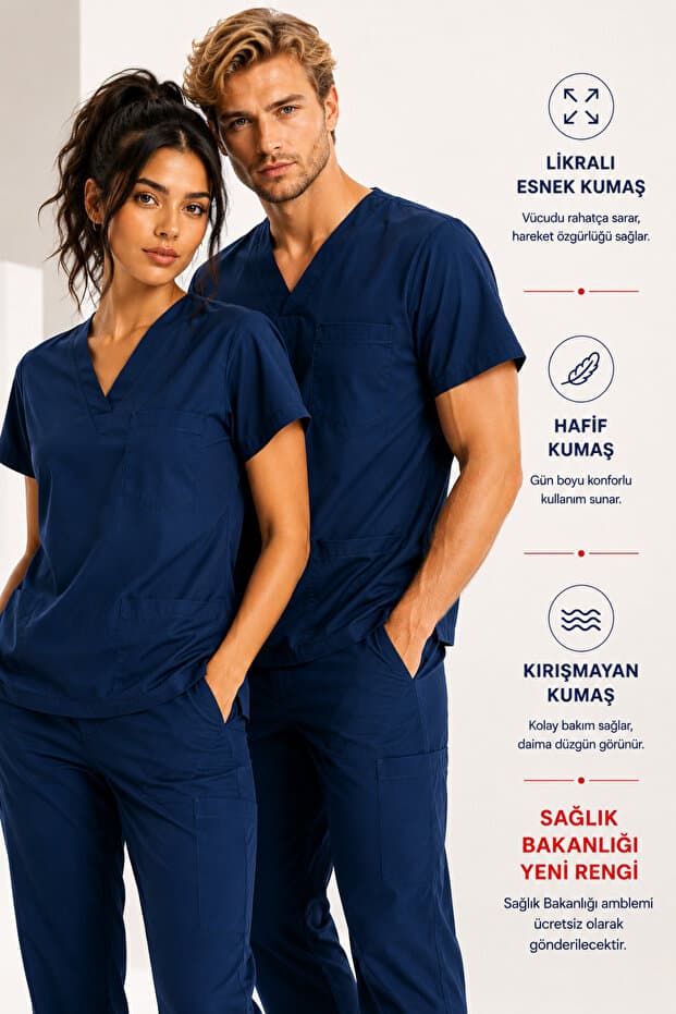 KARGA ÜNİFORMA Likralı Scrubs Medikal Üniforma, Hemşire Doktor Hastane Forması, Erkek ve Kadın, Sağlık Personeli Üniformaları, Lacivert, Mor, Bej, Gri, Bordo, Kahve, Turuncu, Mavi, Mint, Çağla Yeşili, Yeşil, Haki