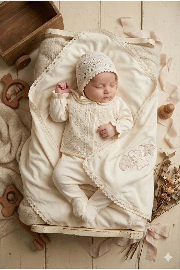 ZEYNUKO KIZ BEBEK DANTELLİ 10'LU YENİDOĞAN HASTANE ÇIKIŞI ZIBIN SETİ KUTULU