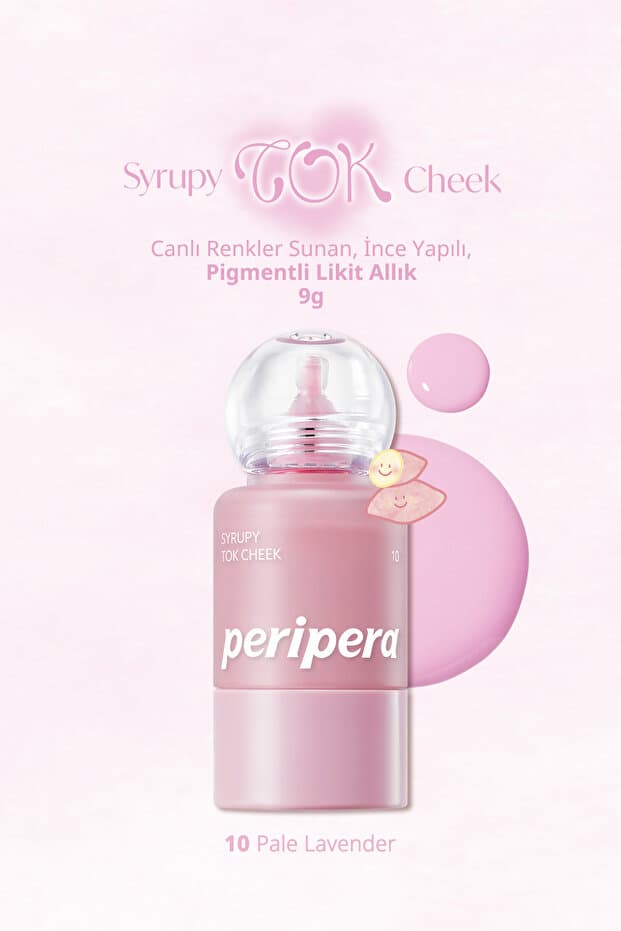 PERIPERA İnce Yapılı, Ciltle Bütünleşen, Pigmentli Likit Allık Syrupy Tok Cheek (10 Pale Lavender)