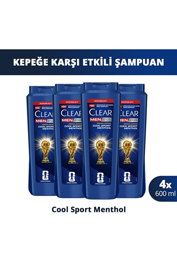 Clear Men Kepeğe Karşı Etkili Şampuan Cool Sport Menthol 600 ml x4