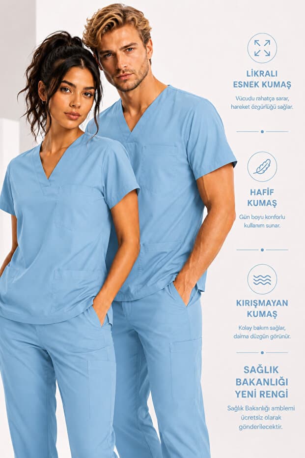KARGA ÜNİFORMA Likralı Scrubs Medikal Üniforma, Hemşire Doktor Hastane Forması, Erkek ve Kadın, Sağlık Personeli Üniformaları, Lacivert, Mor, Bej, Gri, Bordo, Kahve, Turuncu, Mavi, Mint, Çağla Yeşili, Yeşil, Haki