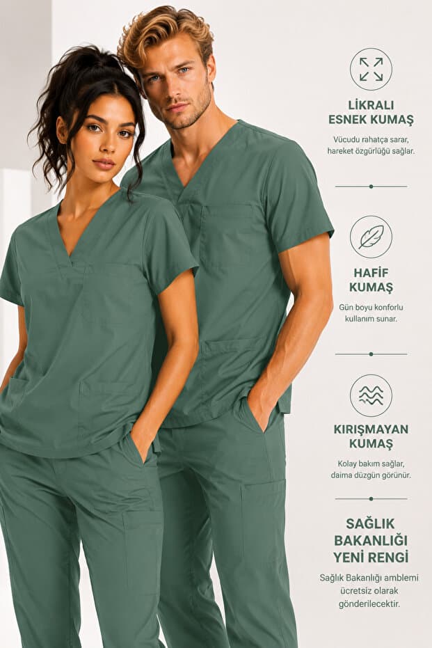 KARGA ÜNİFORMA Likralı Scrubs Medikal Üniforma, Hemşire Doktor Hastane Forması, Erkek ve Kadın, Sağlık Personeli Üniformaları, Lacivert, Mor, Bej, Gri, Bordo, Kahve, Turuncu, Mavi, Mint, Çağla Yeşili, Yeşil, Haki