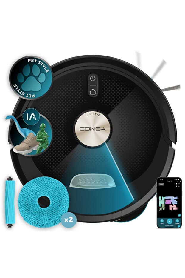 CECOTEC Conga M100 Spin AI Robot Süpürge, 20.000Pa Güçlü Emiş, Lazer Navigasyon, Spin Mop, Tüy Dolanmaz - Fiyatı