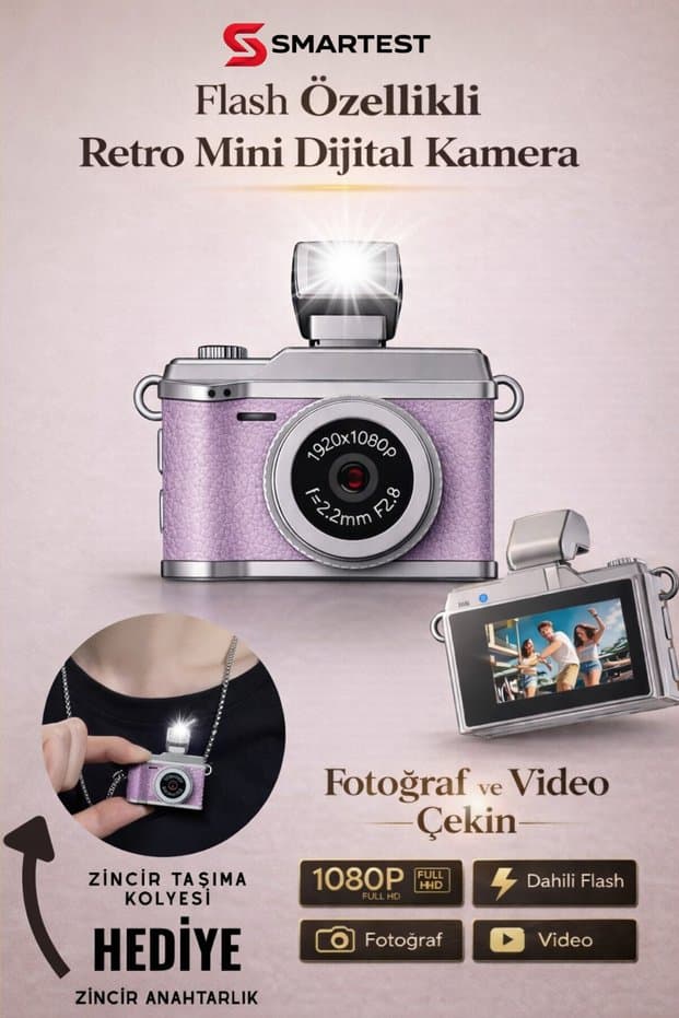 SMARTEST Mini Dijital Flashlı Kamera Selfie Video Vlog Kamerası Mini Anahtarlık 1080P - Fiyatı
