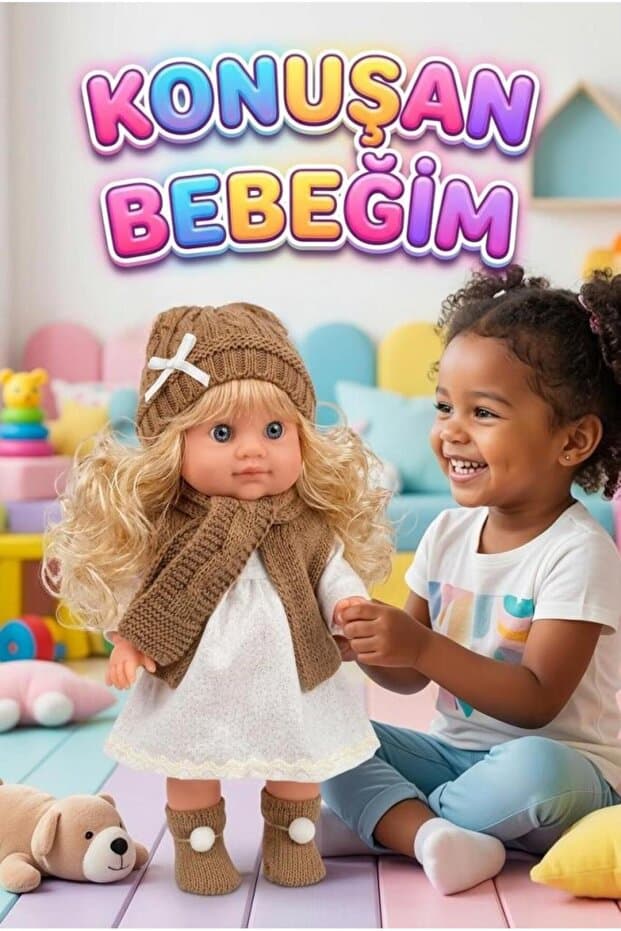 Tıfıl Toys Lucia Girl Konuşan 35 cm - Etkileşimli Kolları Bacakları ve Kafası Et Kutulu Atkılı Oyuncak Bebek