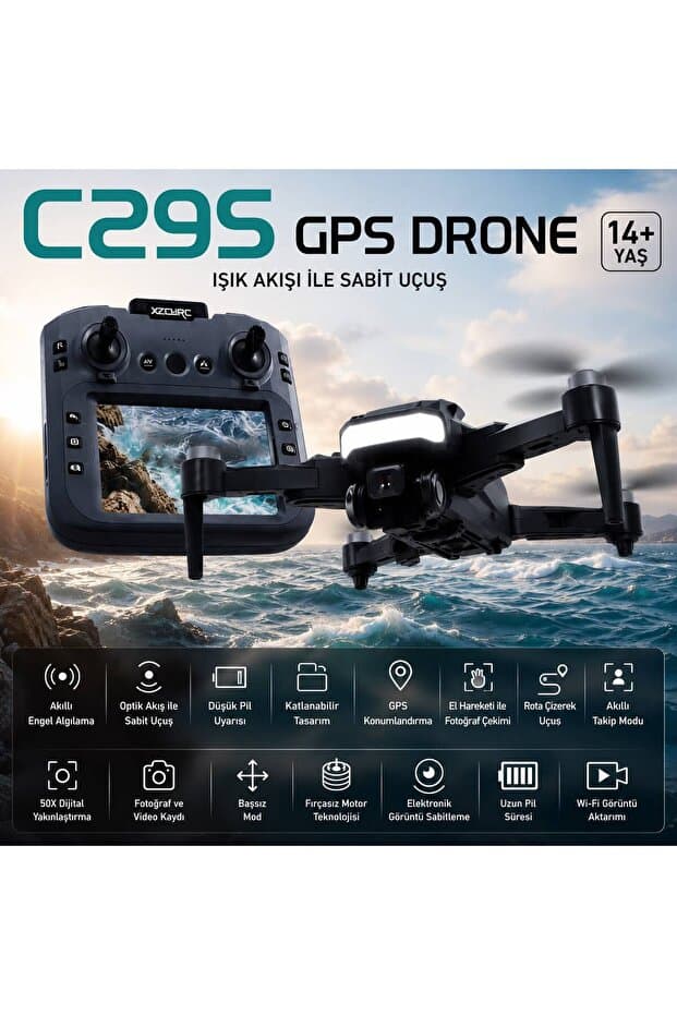 LA CHİCC C295 GPS Drone Katlanabilir Fırçasız Motorlu Akıllı Takip 50X Dijital Yakınlaştırma WiFi Kameralı Drone