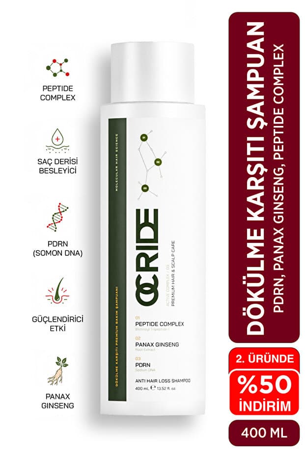 OCRIDE PDRN & Peptide Şampuan 400 ml | Saç Dökülmesine Karşı Bakım, Kepek Karşıtı Bakım, Biotin ve Ginseng, Saç Dökülmesine Karşı Sağlıklı Uzama Etkili