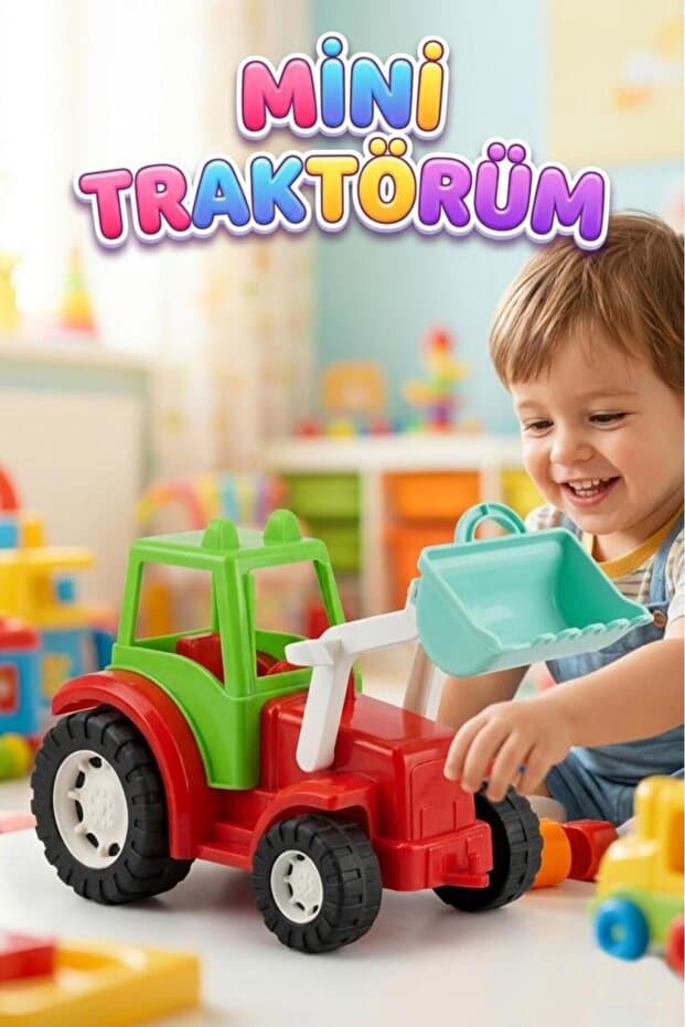 Tıfıl Toys Mini Traktörüm! Fileli 25cm Tekerlekli Ayarlanabilir Hareketli Kepçeli Oyuncak Traktör - Fiyatı