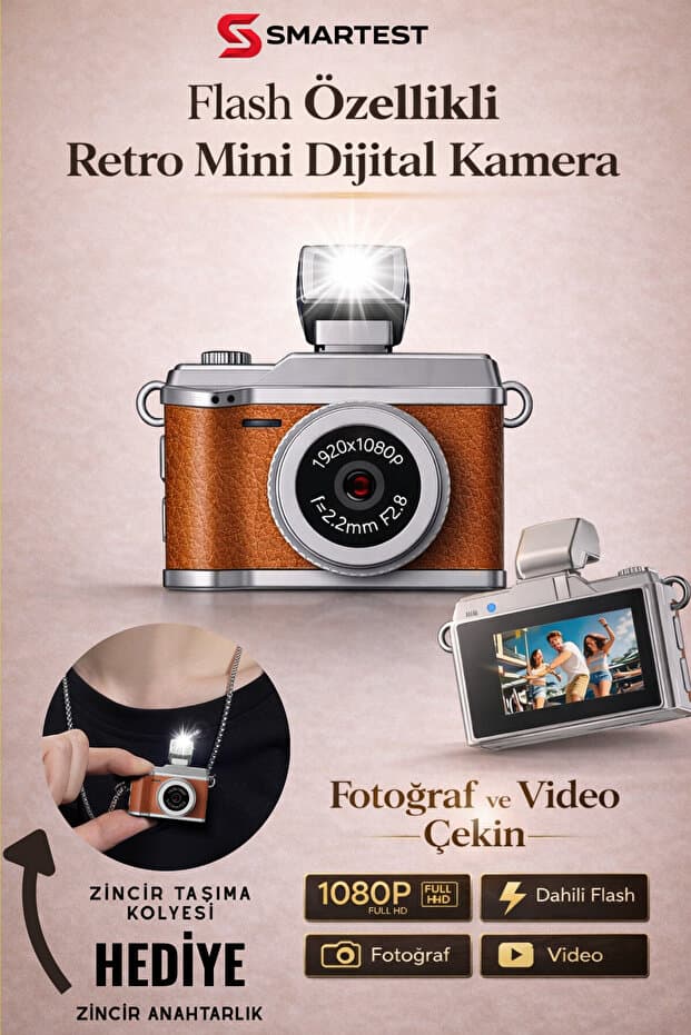 SMARTEST Mini Dijital Flashlı Kamera Selfie Video Vlog Kamerası Mini Anahtarlık 1080P