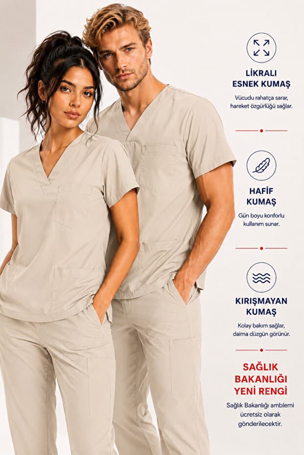 KARGA ÜNİFORMA Likralı Scrubs Medikal Üniforma, Hemşire Doktor Hastane Forması, Erkek ve Kadın, Sağlık Personeli Üniformaları, Lacivert, Mor, Bej, Gri, Bordo, Kahve, Turuncu, Mavi, Mint, Çağla Yeşili, Yeşil, Haki