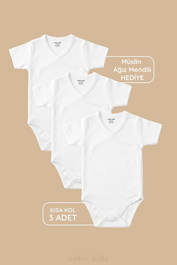 cekic kids Kruvaze Kısa Kollu Bebek Zıbın Body | %100 Pamuk