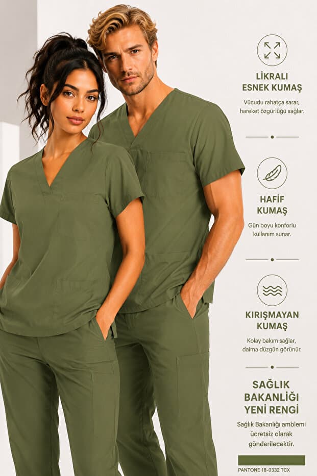 KARGA ÜNİFORMA Likralı Scrubs Medikal Üniforma, Hemşire Doktor Hastane Forması, Erkek ve Kadın, Sağlık Personeli Üniformaları, Lacivert, Mor, Bej, Gri, Bordo, Kahve, Turuncu, Mavi, Mint, Çağla Yeşili, Yeşil, Haki
