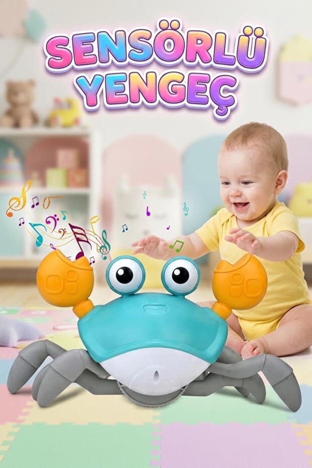 Tıfıl Toys Neşeli Müzikli Sensörlü Işıklı Yürüyen Hızı Ayarlanabilen Oyuncak Yengeç Figürü Mavi