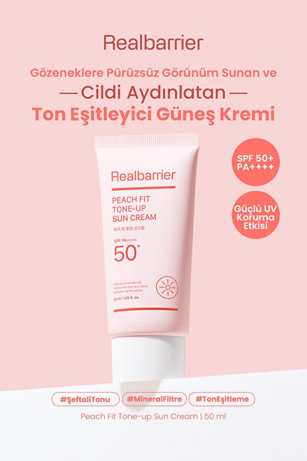 Real Barrier Ciltte Pürüzsüz Görünüm Sunan Ton Eşitleyici Güneş Kremi REALBARRIER Peach Fit Tone-Up Sun Cream