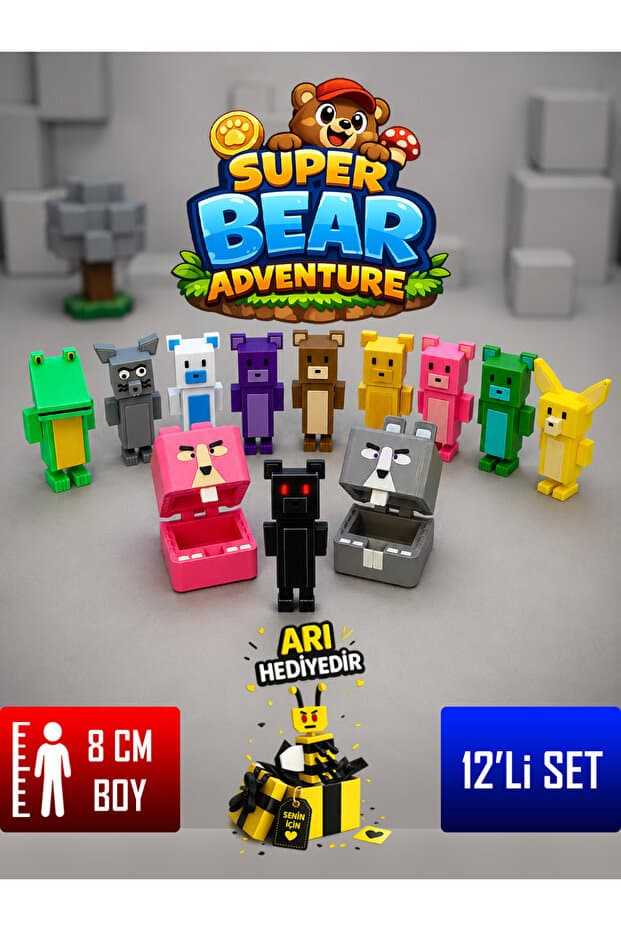 YAGLİZ 12'li Super Bear Adventure Ayı Figür Seti – Eklemleri Hareketli Oyuncak