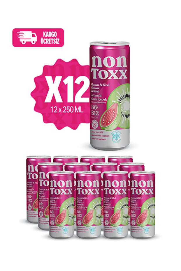 NON TOXX Guava & Kivi Aromalı Gazlı İçecek 250 ml 12 li Paket (Koli)