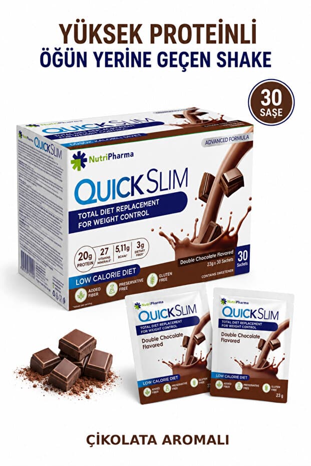 NUTRIPHARMA QUICK SLIM Quick Slim Öğün Shake- Çikolata Aromalı - 30 Öğün - Yüksek Proteinli Öğün Tozu
