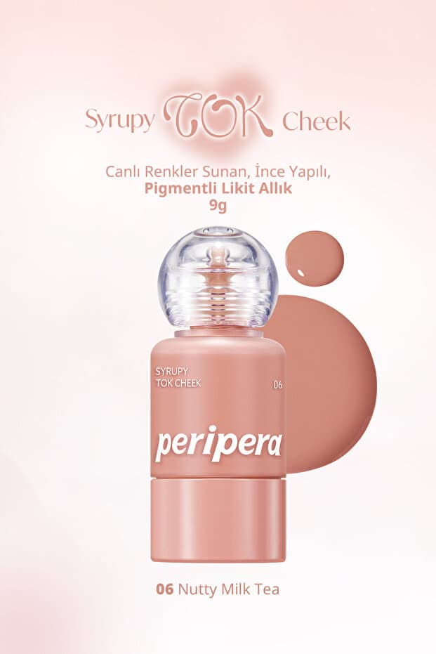 PERIPERA İnce Yapılı, Ciltle Bütünleşen, Pigmentli Likit Allık Syrupy Tok Cheek (06 Nutty Milktea)