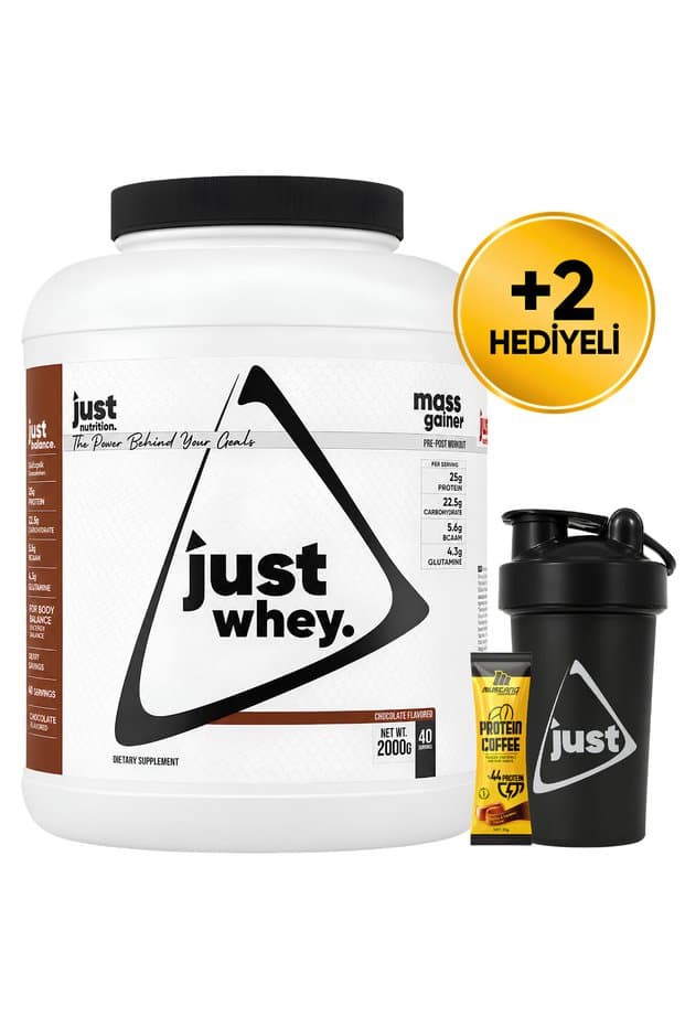 Just Nutrition Whey Protein Tozu + Karbonhidrat 2000 Gr 40 Servis Çikolata + Shaker + Protein Kahve Hediyeli - Fiyatı