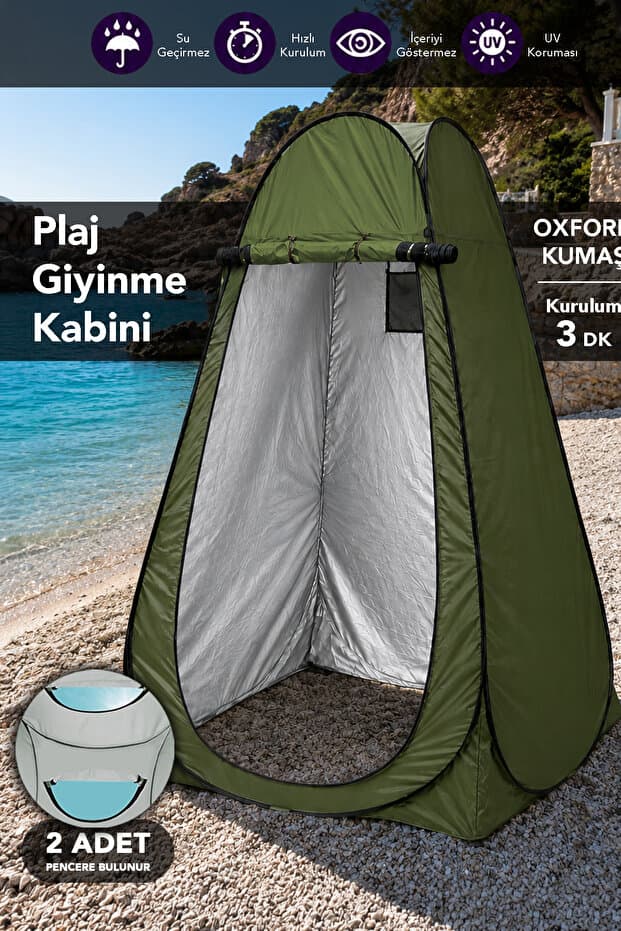fischerone Plaj Giyinme Çadırı - Pratik ve Taşınabilir Tek Kişilik Kamp Duş Wc Kabini Yeşil 115x115x190cm