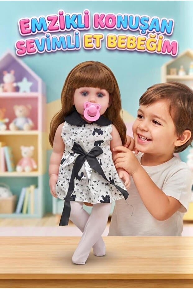 Tıfıl Toys Emzikli Sevimli %100 Et Bebek - 50 cm Konuşan Gerçekçi Oyun Arkadaşı İnteraktif Eğitici Oyuncak