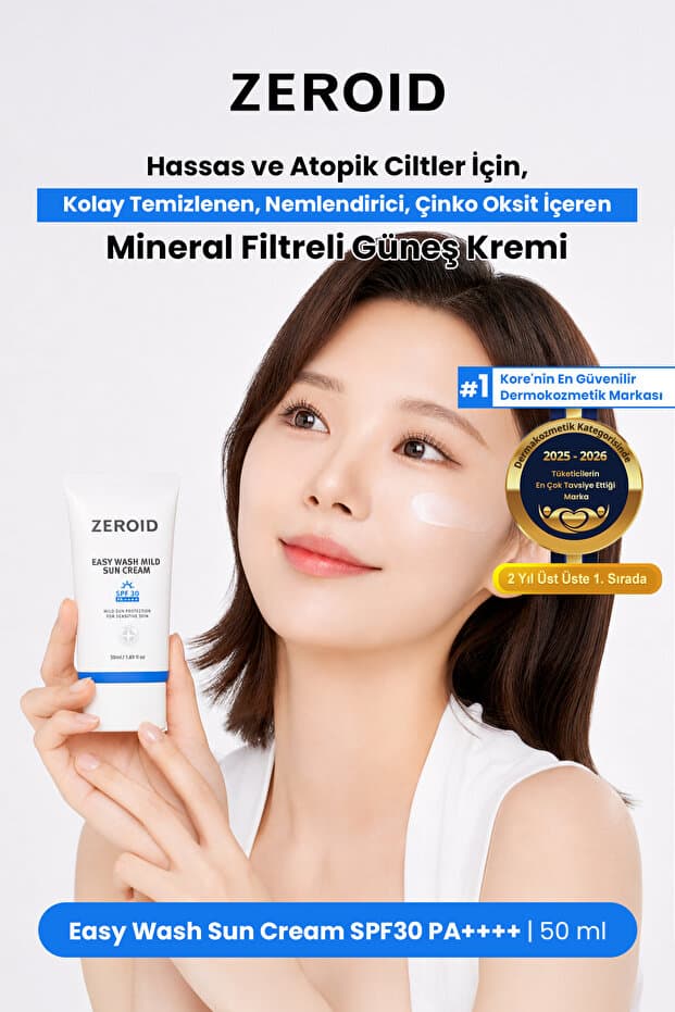 zeroid Atopik Ciltlere Kolay Temizlenen Mineral Güneş Kremi Easy Wash Mild Sun Cream SPF30 PA++++