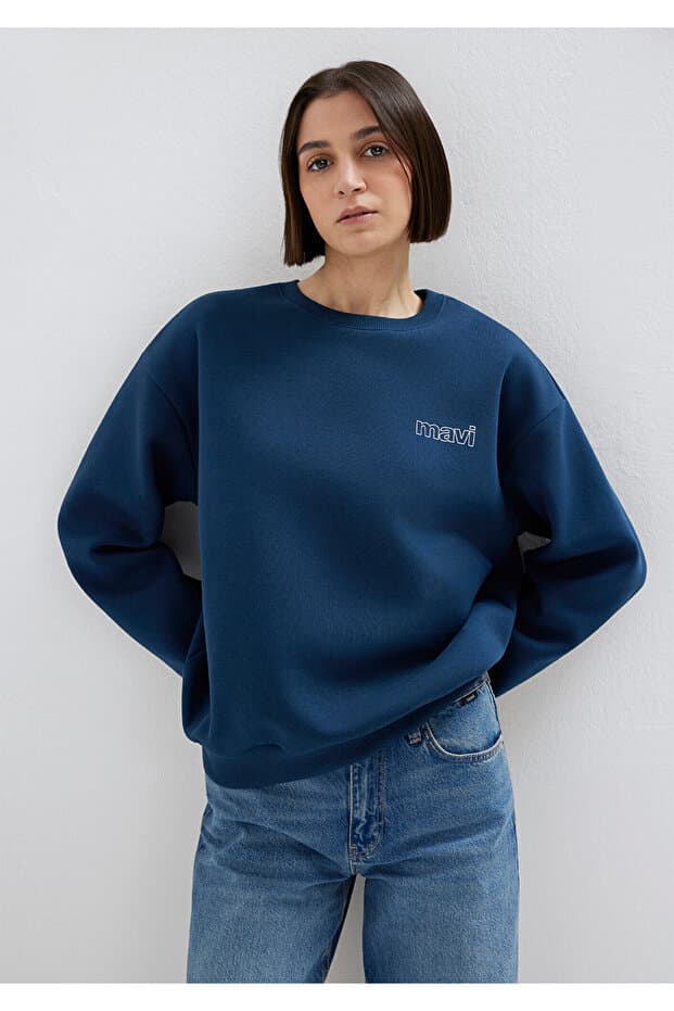 Mavi Logo Baskılı Lacivert Sweatshirt 1611656-82454