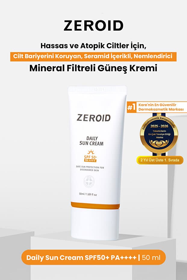 zeroid Hassas Atopik Ciltlere Bariyer Koruyan Mineral Güneş Kremi Daily Sun Cream SPF50+ PA++++