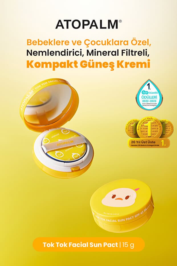 Atopalm Bebek ve Çocuklar için Kompakt Mineral Güneş Kremi Tok Tok Facial Sun Pact SPF43 PA+++