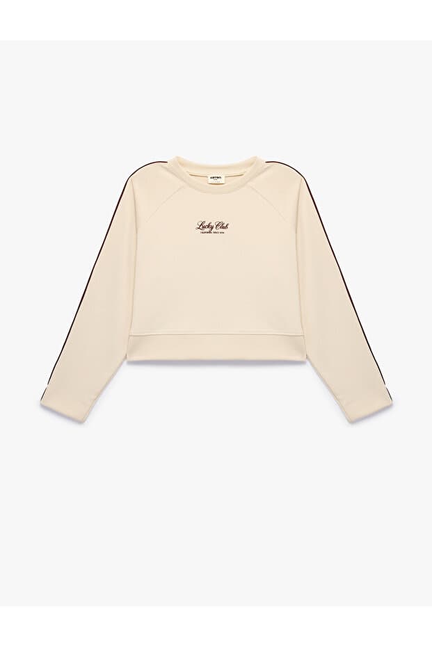 Koton Uzun Kollu Viskon Karışımlı Biyeli Bisiklet Yaka Baskılı Sweatshirt