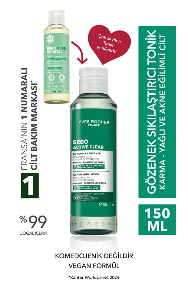 Yves Rocher Arındırıcı Gözenek sıkılaştırıcı Tonik-Süksinik Asit&Çinko-Sebo Active Clear Botanik Kompleks-150ml - Fiyatı