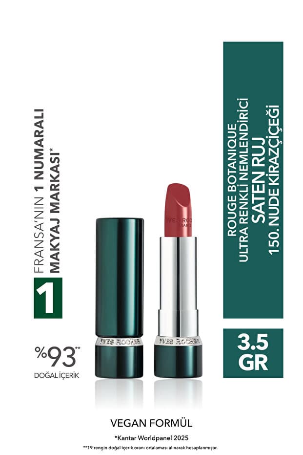 Yves Rocher Rouge Botanique Ultra Renkli Nemlendirici Saten Ruj - 150. Nude Kirazçiçeği -Vegan-3.5g